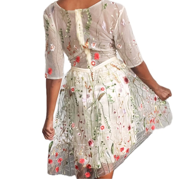 TS Couture Dresses & Skirts - TS COUTURE, MESH & SATIN MIDI DRESS, SIZE CUSTOM (BUST: 38”, WAIST: 38”)